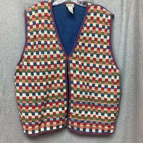 Koret Sweaters - VTG Koret City Blues Embroidered Cotton Blend Vest Sweater Women XL Checkered